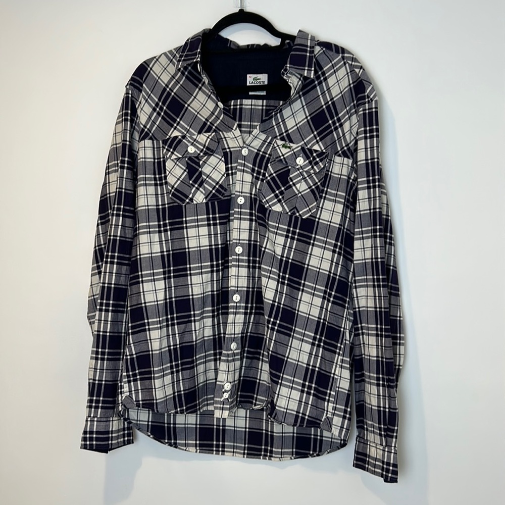 Lacoste purple plaid long sleeve button up size 42 slim fit